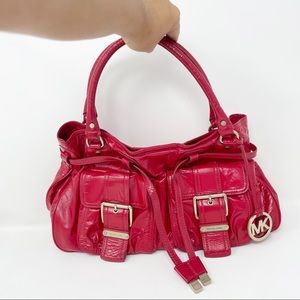 Michael Kors red patent leather satchel bag